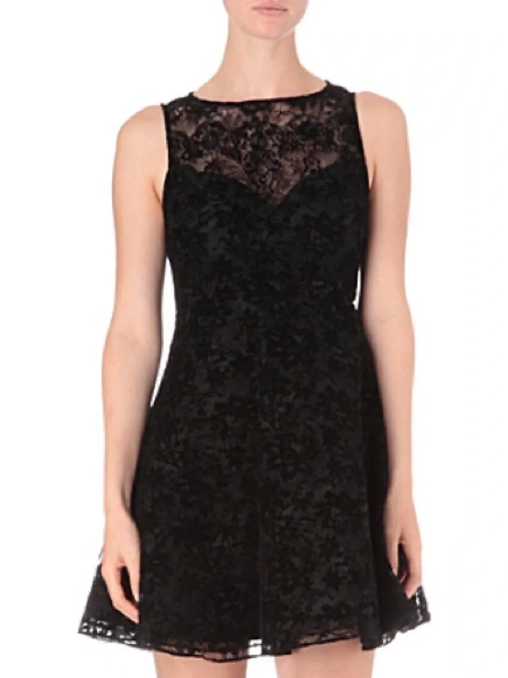 Alice + Olivia Black Lace Backless Fit-and-Flare Dress